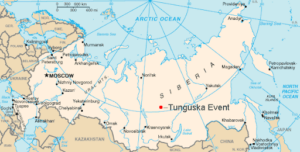 Modern map of Russia in comparison to Tunguska event.