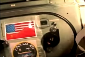 Screenshot of badge and flag supposedly hung inside Apollo 20 mission.