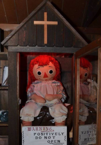 The real Annabelle at the Warren’s Museum.