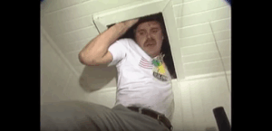 Photograph of Jeff Wheatcraft after escaping from the attic with his life.