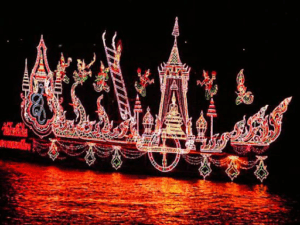 Boats decorated for the Naga Fireball festival