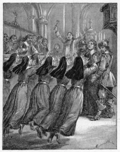Drawing of the possessed nuns at the convent of Saint-Ursule during the Loudun possessions.