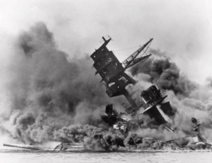 The USS Arizona just before it sank. Courtesy of AP and CNN via https://www.cnn.com/2022/12/07/us/gallery/pearl-harbor-attack