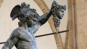 Statue of Perseus with Medusa’s Head, sculpted by Benvenuto Cellini from 1545-1554 which now stands in Florence, Italy. Courtesy of Eventsromanga and DailyArtMagazine