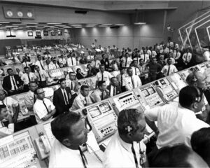 Mission Control during Apollo 11. Courtesy of NASA via EPA-EFE and USAToday.com