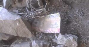Screenshot from Frank Schlichting’s video of the supposed Area 51 sign inside the M-cave. Courtesy of Youtube/AbandonedMines11**