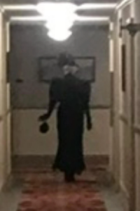 Zoomed in photo of the alleged ghost snapped at the end of the hall. Courtesy of Reddit